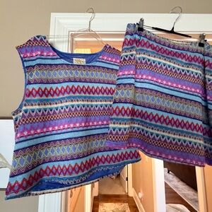 Multicolor Geometric Women's Top and Skort Set